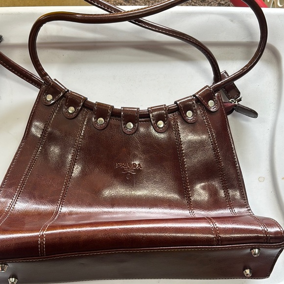 Prada Brown Leather Shoulder Bag with Pleated Design - Picture 1 of 9